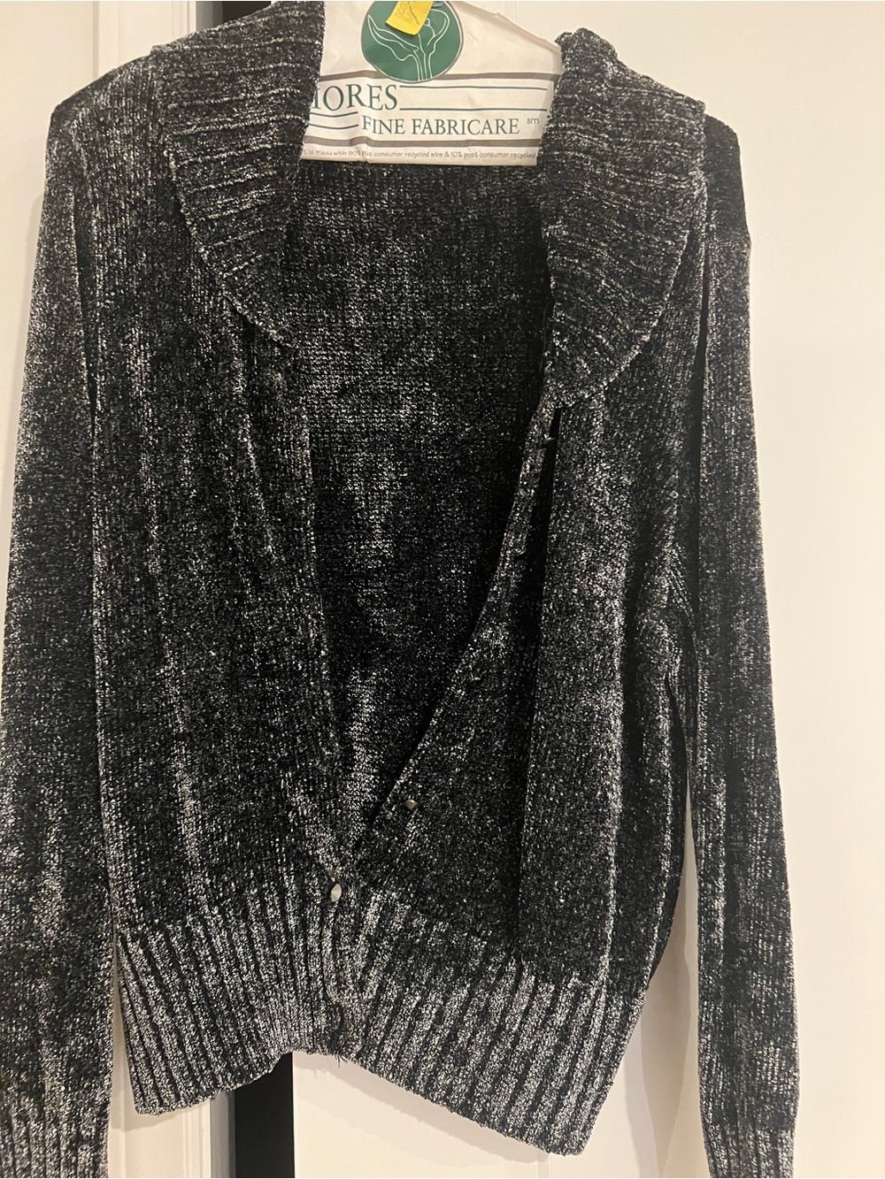 Vintage-Inspired Black Chenille Shawl Collar Women's Sweater l M